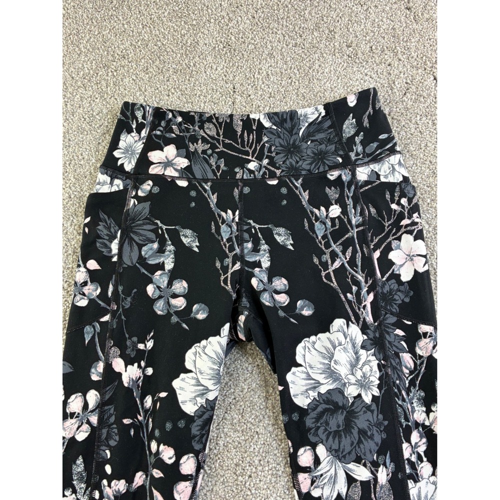 Victorias Secret Black Floral High Waisted Leggings Athletic Capris Womens 10